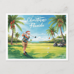 Cartes Pour Fêtes Annuelles Père Noël de Noël en Floride jouant au golf