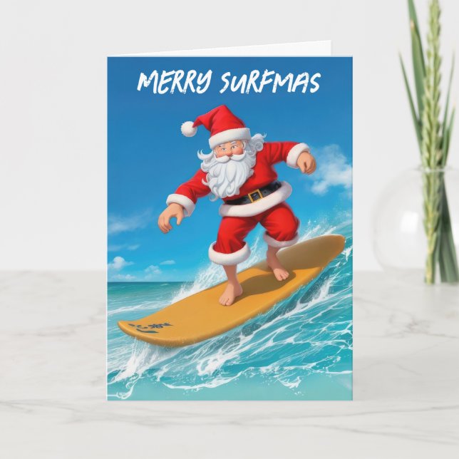 Cartes Pour Fêtes Annuelles Père Noël de Noël en surf (Devant)