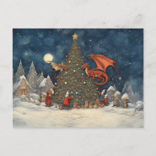 Cartes Pour Fêtes Annuelles Père Noël de Noël enchantée et les dragons