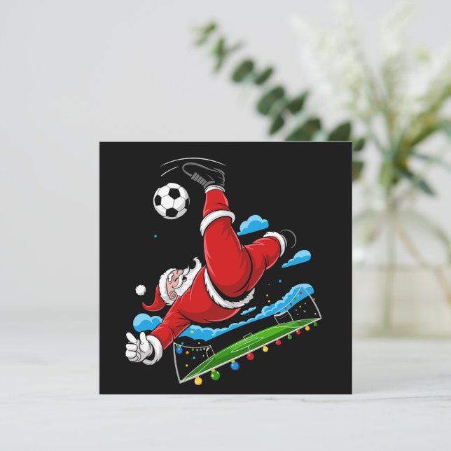 Cartes Pour Fêtes Annuelles Père Noël de Noël Football Coup de pied de bicycle (Debout devant)