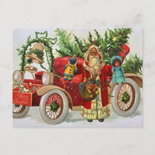 Cartes Pour Fêtes Annuelles Père Noël de Noël Vintage avec jouets et voiture r