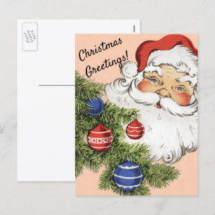 Cartes Pour Fêtes Annuelles Père Noël de Noël vintage avec ornements d'arbre
