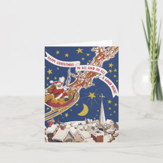 Cartes Pour Fêtes Annuelles Père Noël de Noël vintage avec rennes volants