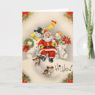 Cartes Pour Fêtes Annuelles Père Noël de Noël Vintage Avec Snowman