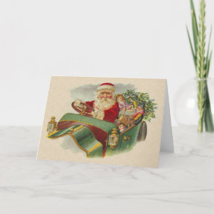 Cartes Pour Fêtes Annuelles Père Noël de Noël Vintage dans une voiture classiq