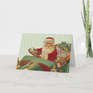 Cartes Pour Fêtes Annuelles Père Noël de Noël Vintage dans une voiture classiq