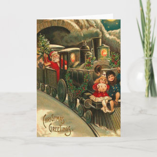 Cartes Pour Fêtes Annuelles Père Noël de Noël Vintage en train