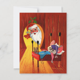 Cartes Pour Fêtes Annuelles Père Noël de Noël vintage regardant à travers un t