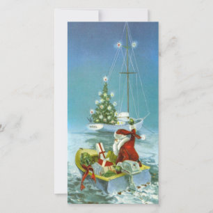 Cartes Pour Fêtes Annuelles Père Noël de Noël vintage sur bateau avec cadeaux