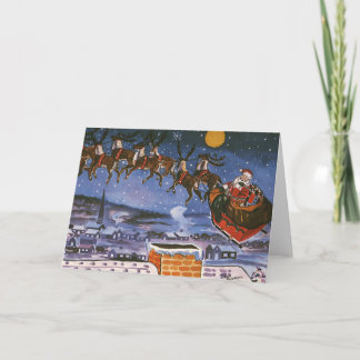 Cartes Pour Fêtes Annuelles Père Noël de Noël vintage volant son traîneau