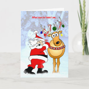 Cartes Pour Fêtes Annuelles Père Noël décorant l'ami de renne !