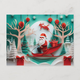 Cartes Pour Fêtes Annuelles Père Noël découpé en papier Origami Scène de vacan