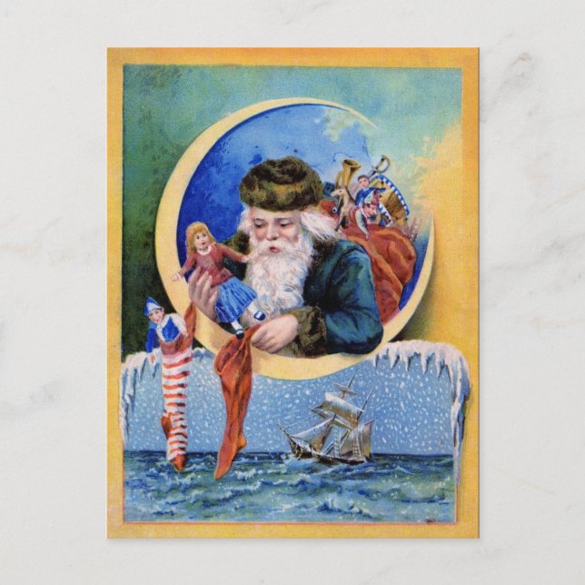 CARTES POUR FÊTES ANNUELLES PÈRE NOËL DES MARINS, LUNE, CHRISTMAS SOCKS ET JOU (Devant)