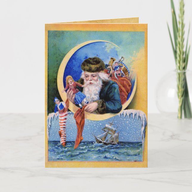 CARTES POUR FÊTES ANNUELLES PÈRE NOËL DES MARINS, LUNE, CHRISTMAS SOCKS ET JOU (Devant)