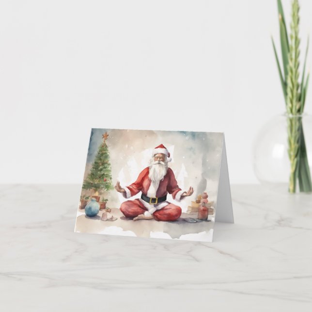 Cartes Pour Fêtes Annuelles Père Noël détendu faisant du Yoga (Devant)