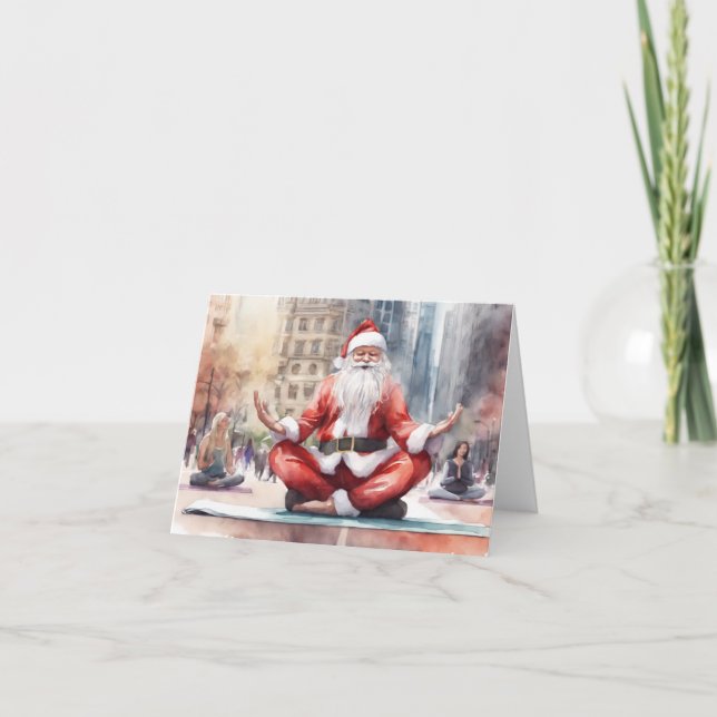 Cartes Pour Fêtes Annuelles Père Noël détendu faisant du yoga en ville (Devant)