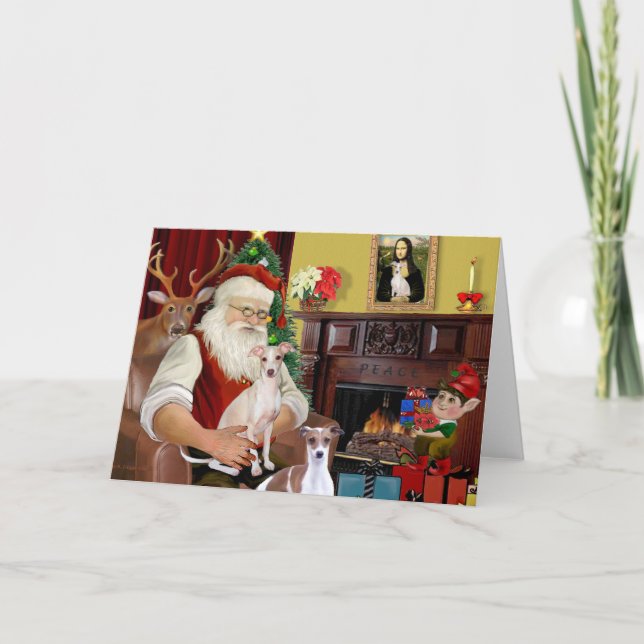 Cartes Pour Fêtes Annuelles Père Noël : Deux Gryhounds italiens (Devant)