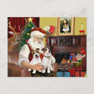 Cartes Pour Fêtes Annuelles Père Noël deux Jack Russell Terriers