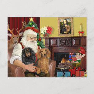 Cartes Pour Fêtes Annuelles père Noël : Deux longs Dachshunds Haïrés