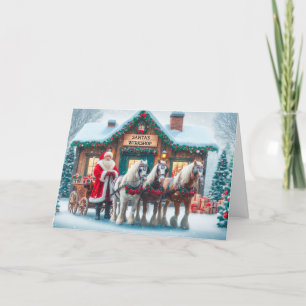 Cartes Pour Fêtes Annuelles Père Noël devant l'atelier avec les chevaux Noël