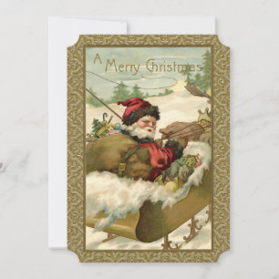Cartes Pour Fêtes Annuelles Père Noël d'hiver vintage en Doré