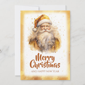 Cartes Pour Fêtes Annuelles Père Noël doré aquarelle
