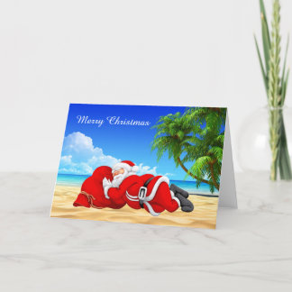 Cartes Pour Fêtes Annuelles père Noël dormant sur la plage