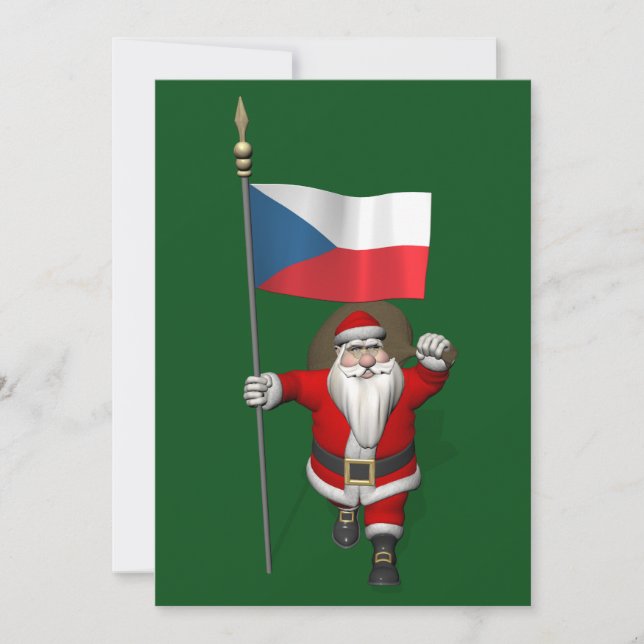Cartes Pour Fêtes Annuelles Père Noël Doux Avec Drapeau De République Tchèque (Devant)