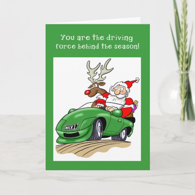Cartes Pour Fêtes Annuelles Père Noël Driving Car Noël Business Appréciation (Devant)