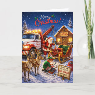 Cartes Pour Fêtes Annuelles Père Noël drôle a crashé le camion de dépannage