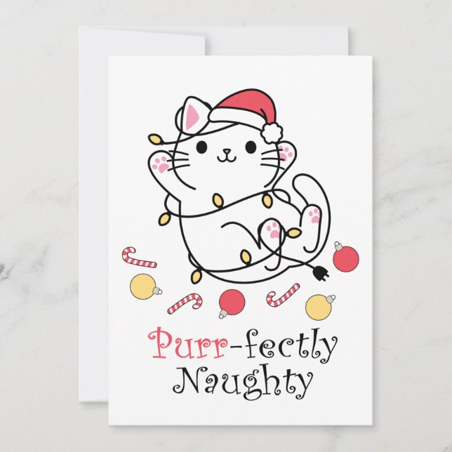 Cartes Pour Fêtes Annuelles Père Noël drôle de chat de Noël parfaitement vilai (Devant)