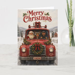 Cartes Pour Fêtes Annuelles Père Noël drôle de dépanneuse Renne Entreprise Noë