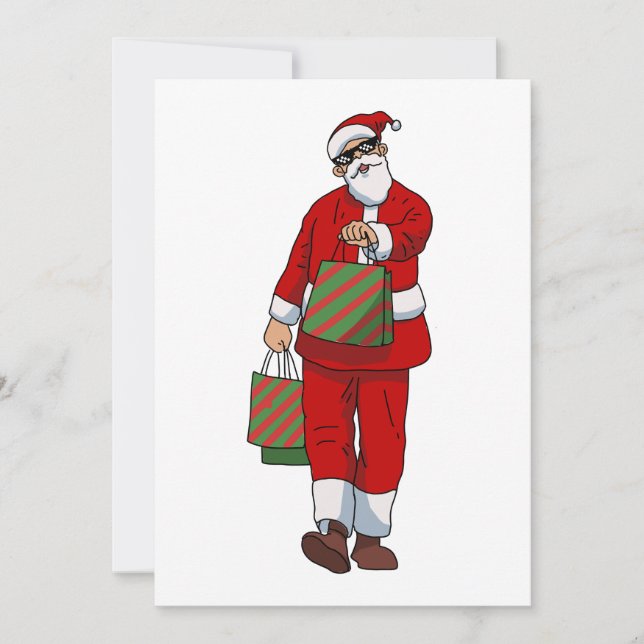 Cartes Pour Fêtes Annuelles Père Noël drôle faisant des achats  (Devant)