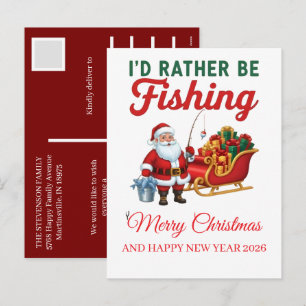Cartes Pour Fêtes Annuelles Père Noël drôle pêchant Noël 2025 Écriture élégant