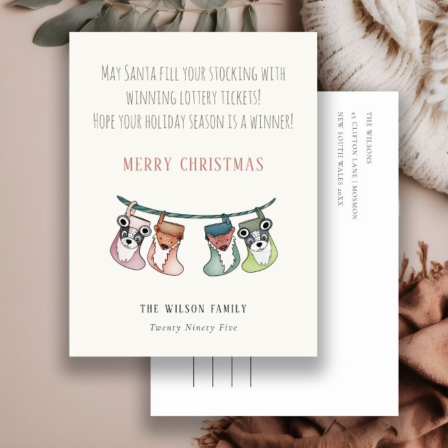 Cartes Pour Fêtes Annuelles Père Noël drôle remplit les chaussettes avec la lo (Créateur téléchargé)