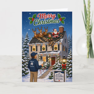 Cartes Pour Fêtes Annuelles Père Noël drôle s'écrasant sur le toit Vacances de