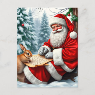 Cartes Pour Fêtes Annuelles Père Noël écrivant une lettre dans une forêt ennei