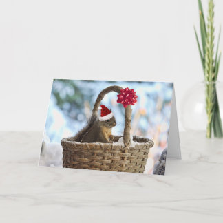 Cartes Pour Fêtes Annuelles Père Noël écureuil en neige