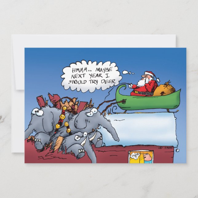 Cartes Pour Fêtes Annuelles Père Noël Eléphants (Devant)
