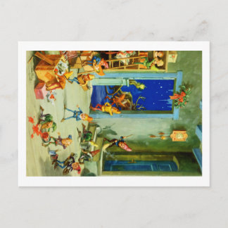 Cartes Pour Fêtes Annuelles Père Noël Elves Occupé À Son Atelier Du Pôle Nord