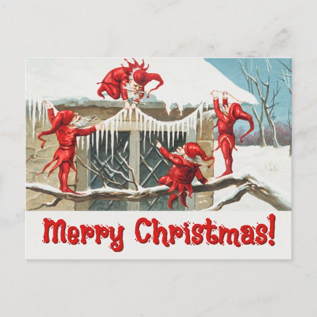 Cartes Pour Fêtes Annuelles Père Noël Elves vintage (Devant)