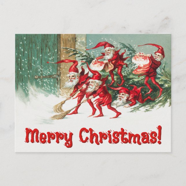 Cartes Pour Fêtes Annuelles Père Noël Elves vintage (Devant)