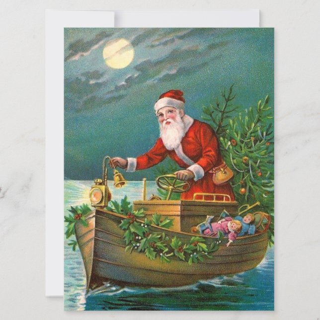 Cartes Pour Fêtes Annuelles Père Noël en bateau (Devant)