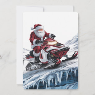 Cartes Pour Fêtes Annuelles Père Noël en moto des neiges