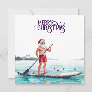 Cartes Pour Fêtes Annuelles Père Noël en paddle debout — Noël côtier de vacanc
