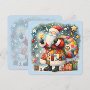 Cartes Pour Fêtes Annuelles Père Noël en patchwork matelassé avec des étoiles