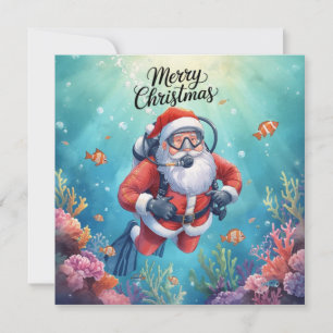 Cartes Pour Fêtes Annuelles Père Noël en plongée Noël sous-marin de Noël