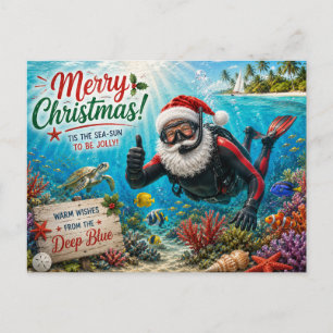 Cartes Pour Fêtes Annuelles Père Noël en plongée Noël sous-marin de Noël