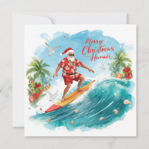 Cartes Pour Fêtes Annuelles Père Noël en surf à Hawaï – Noël tropical