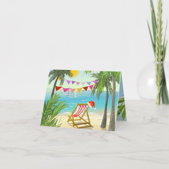 Cartes Pour Fêtes Annuelles Père Noël en vacances, Noël de plage, été (Devant)
